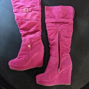 Fushia Knee high wedge boots